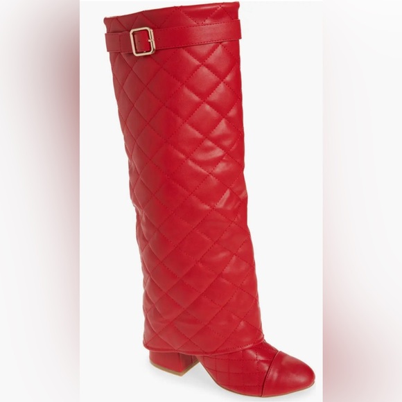 New Red Quilted Knee-High Boots - Picture 1 of 4